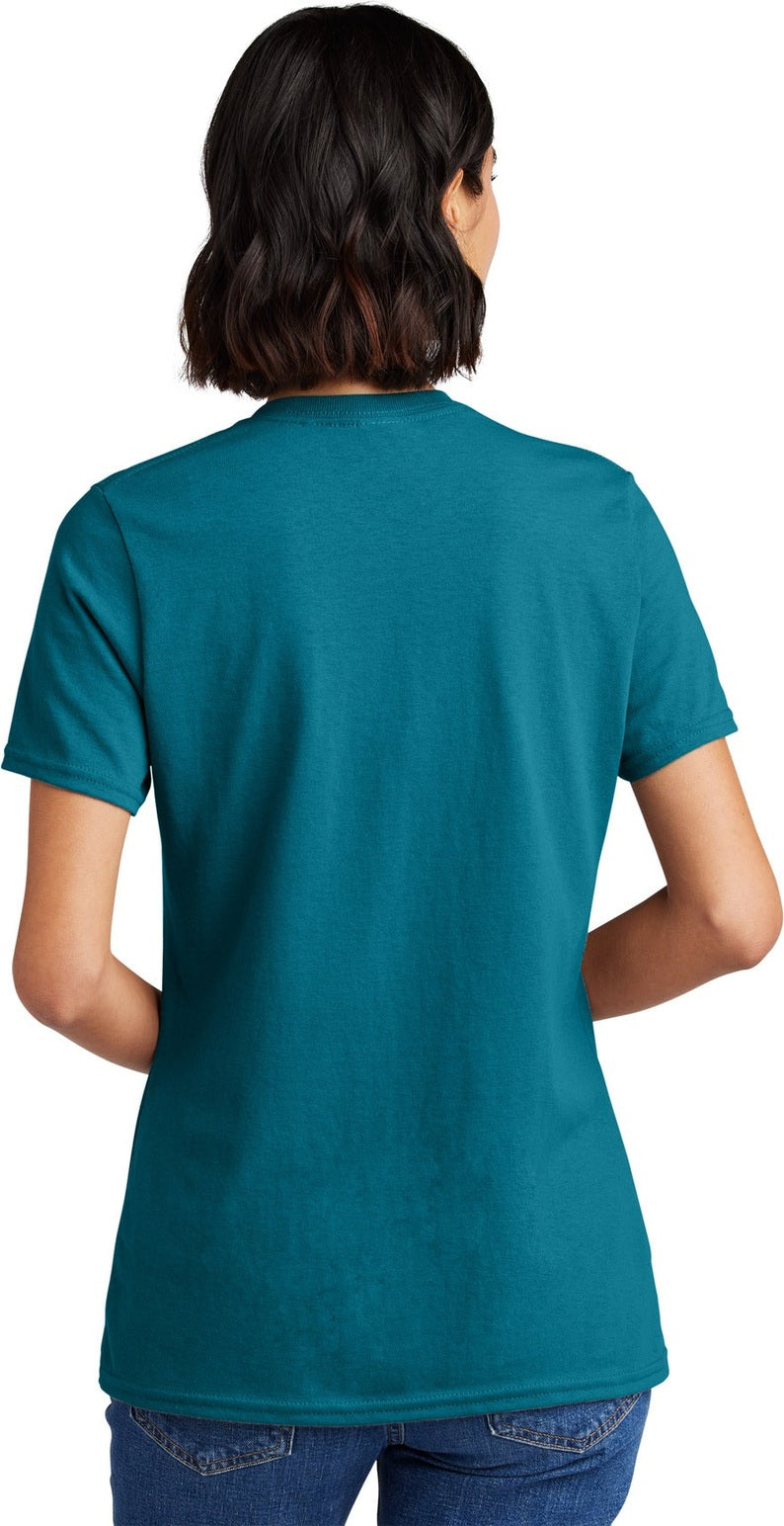 Teal Port & Co Women's Core Cotton V-Neck Tee. LPC54V