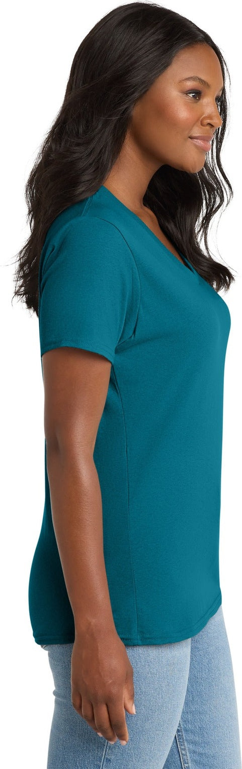 Teal Port & Co Women's Core Cotton V-Neck Tee. LPC54V