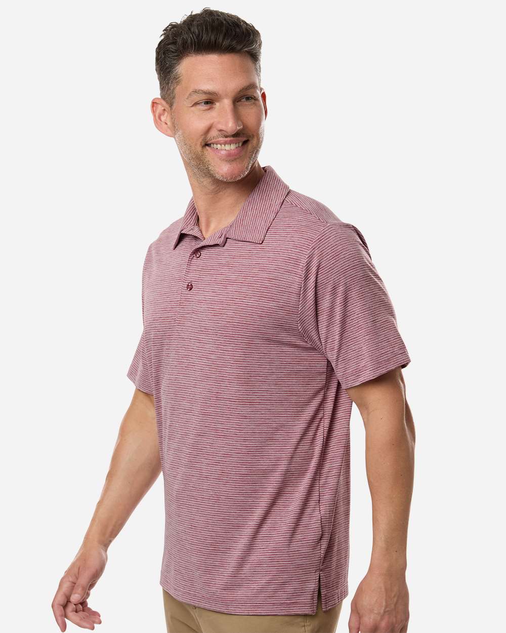 Team 365 Tt125 Men’s Relay Heathered Stripe Polo - Sport Maroon Heather White