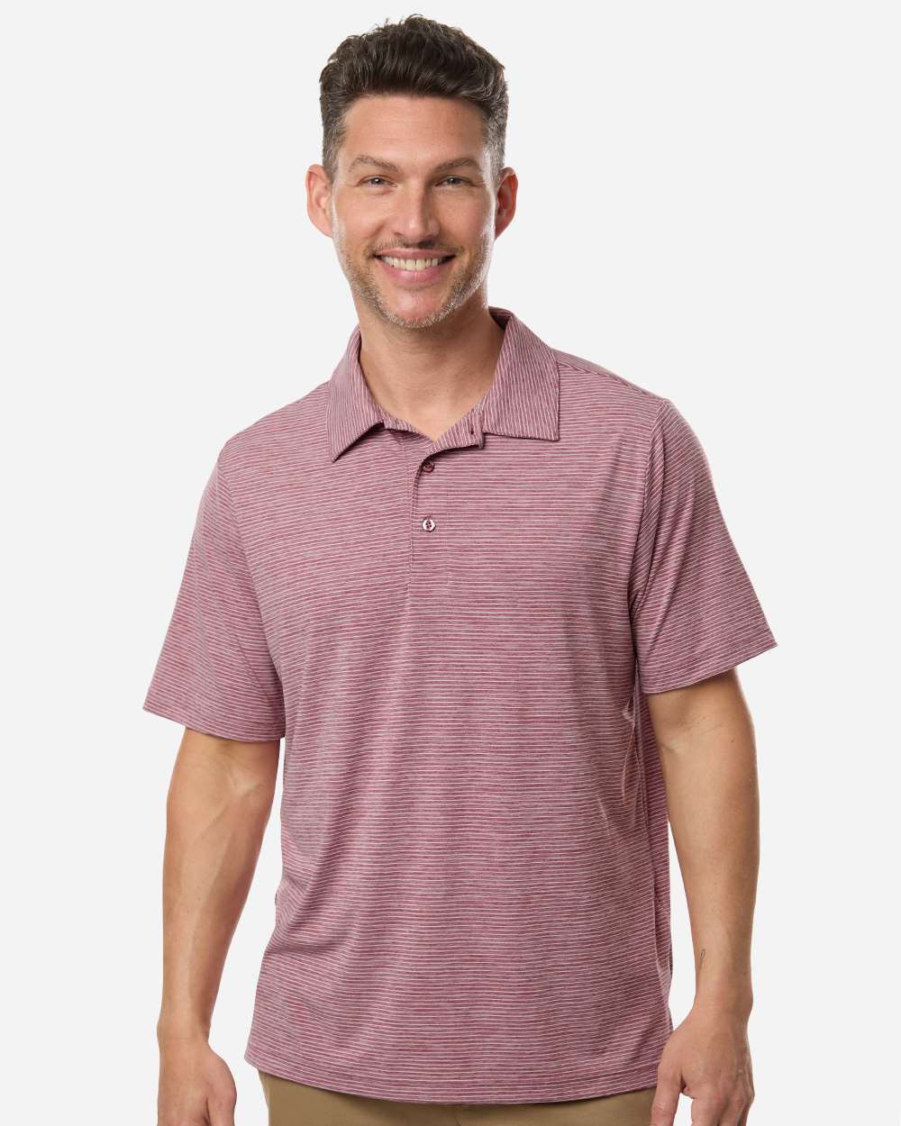 Team 365 Tt125 Men’s Relay Heathered Stripe Polo - Sport Maroon Heather White