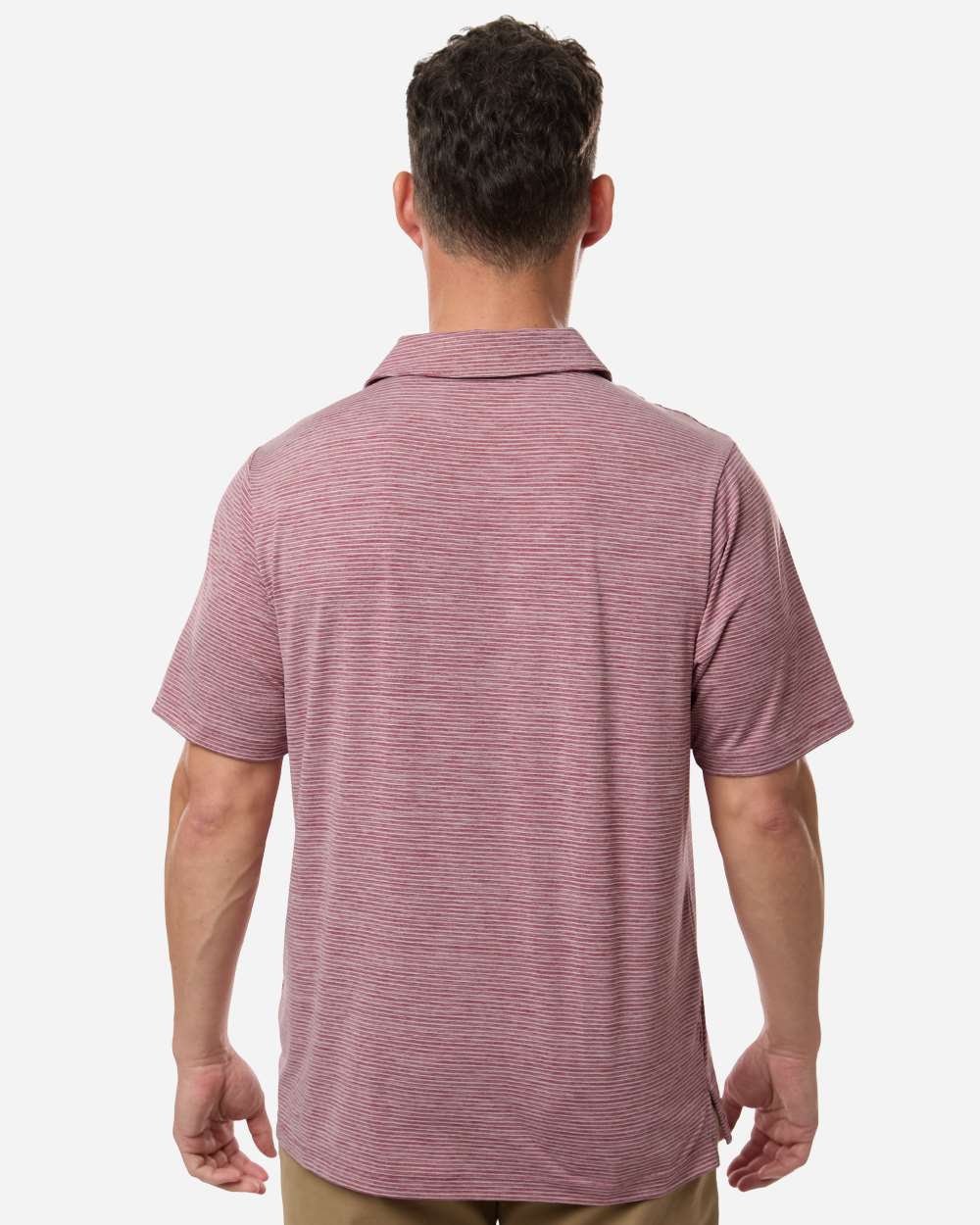 Team 365 Tt125 Men’s Relay Heathered Stripe Polo - Sport Maroon Heather White