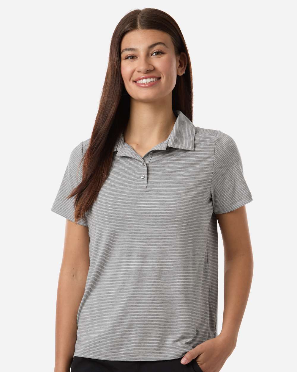 Team 365 Tt125w Women’s Relay Heathered Stripe Polo - Athletic Heather White