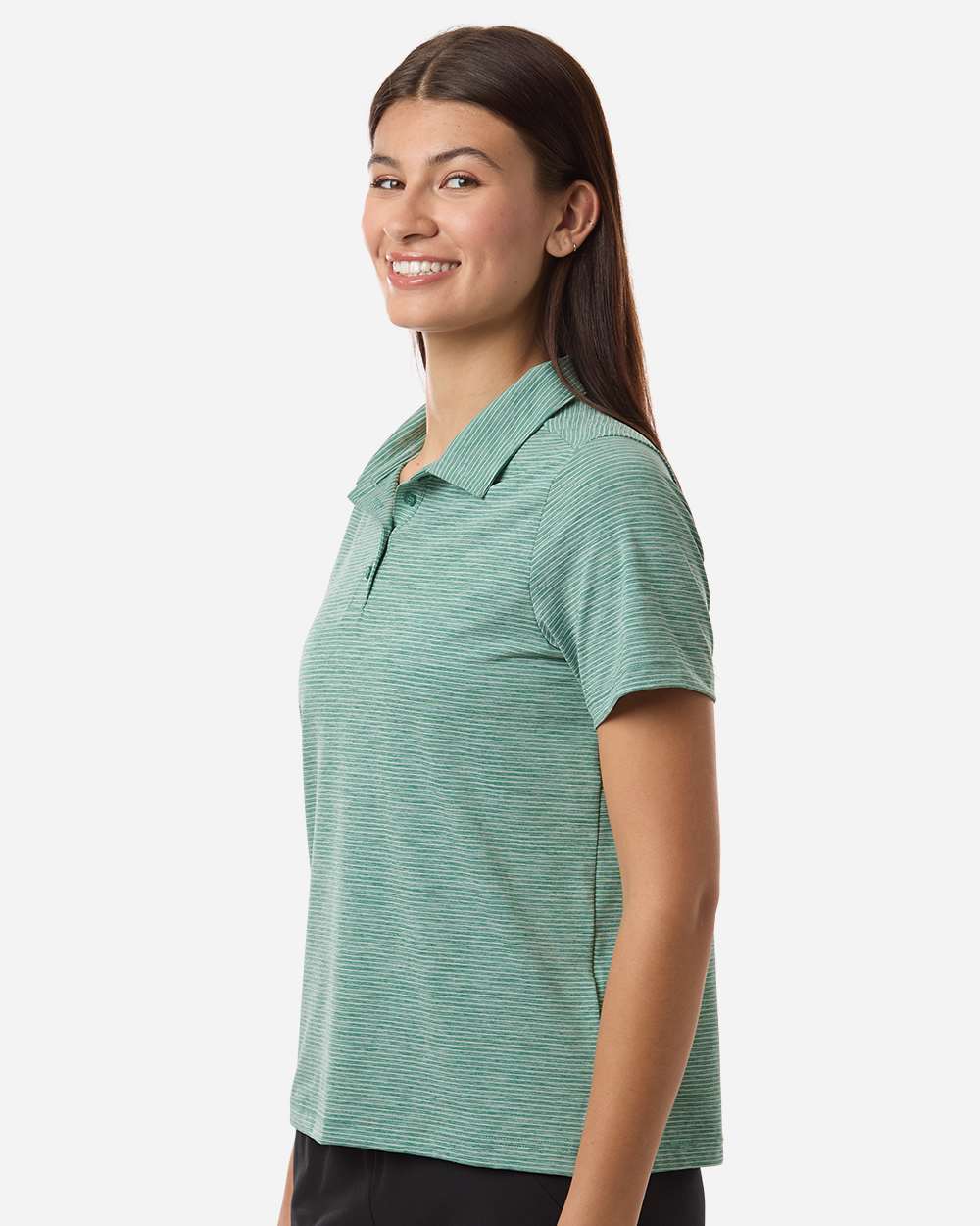 Team 365 Tt125w Women’s Relay Heathered Stripe Polo - Sport Forest Heather White