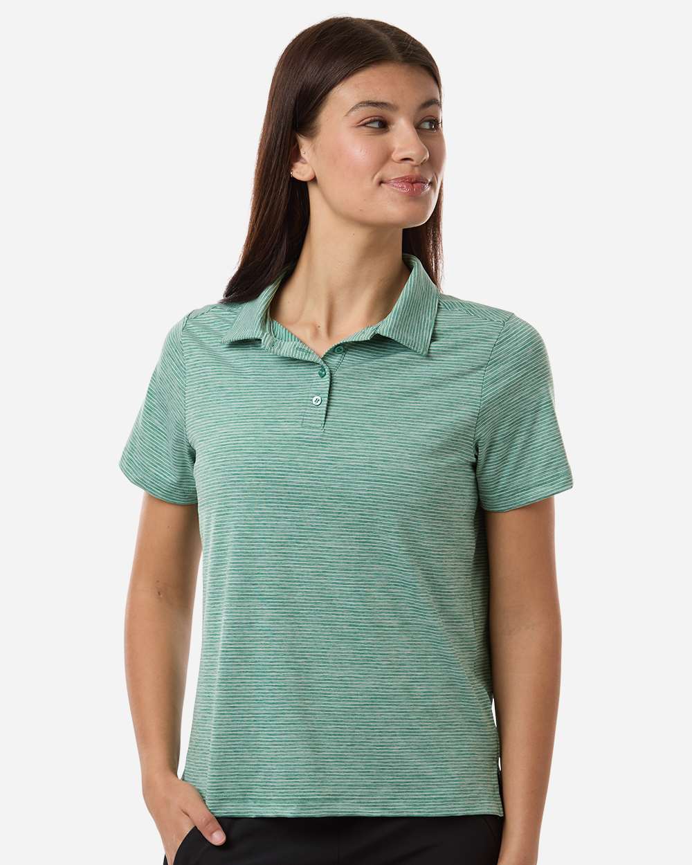Team 365 Tt125w Women’s Relay Heathered Stripe Polo - Sport Forest Heather White