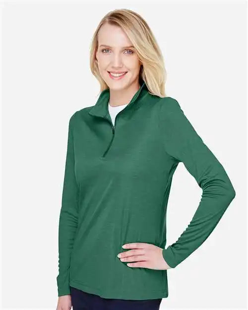 Team 365 Tt31hw Women’s Zone Sonic Heather Performance Quarter-zip Pullover - Sport Forest