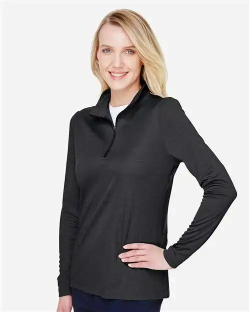 Team 365 Tt31hw Women’s Zone Sonic Heather Performance Quarter-zip Pullover - Black