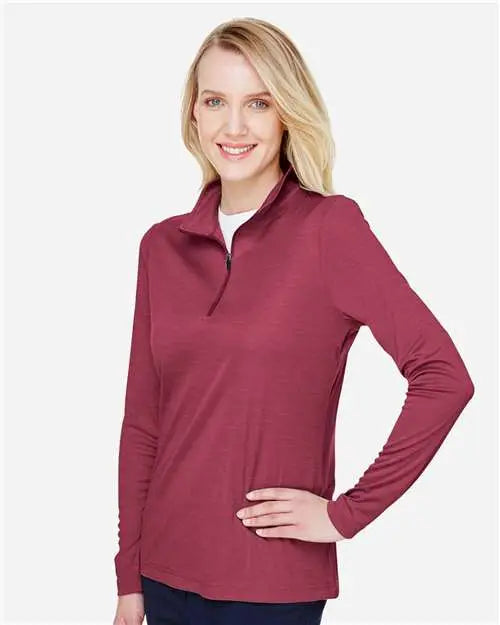 Team 365 Tt31hw Women’s Zone Sonic Heather Performance Quarter-zip Pullover - Sport Maroon