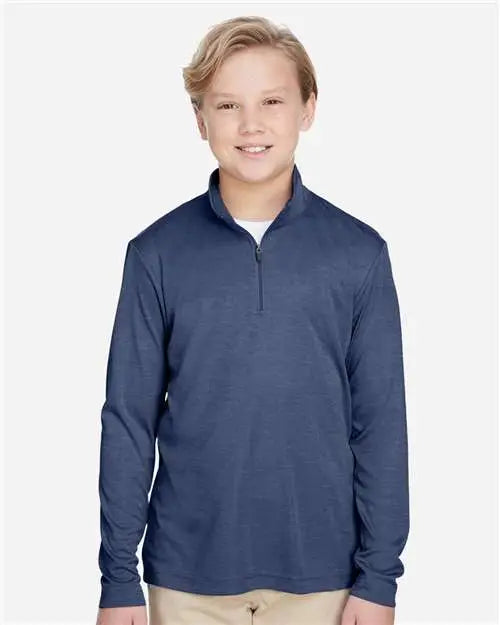 Team 365 Tt31hy Youth Zone Sonic Heather Performance Quarter-zip Pullolver - Sport Dark Navy