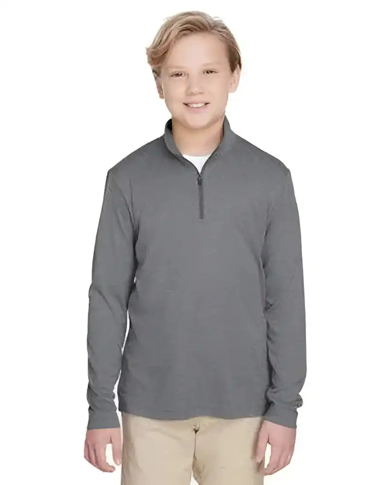 Team 365 Tt31hy Youth Zone Sonic Heather Performance Quarter Zip Dark Gray