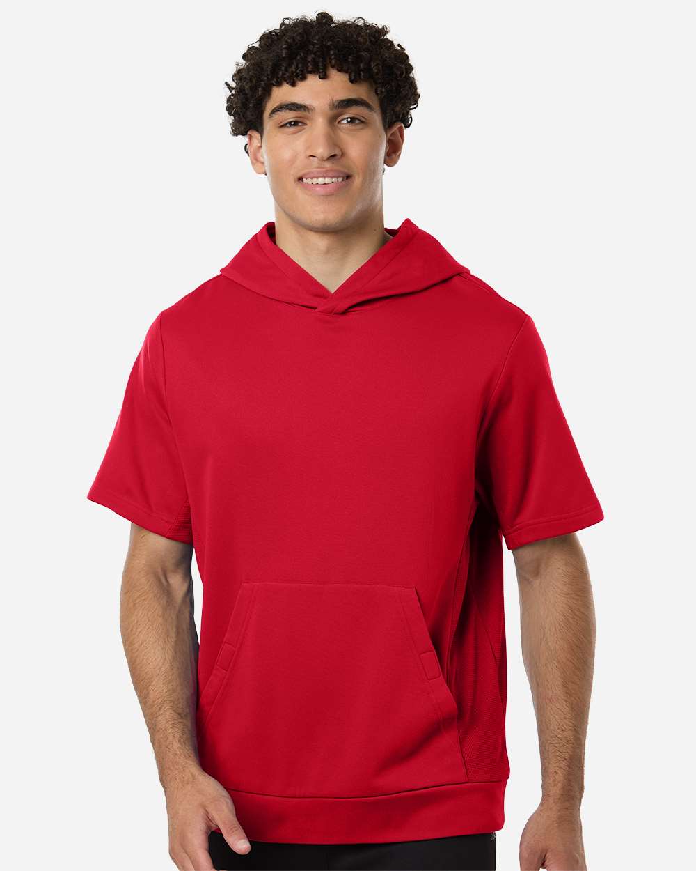 Team 365 Tt404 Unisex Squad Tech Fleece Hooded Short-sleeve Sweatshirt - Sport Red