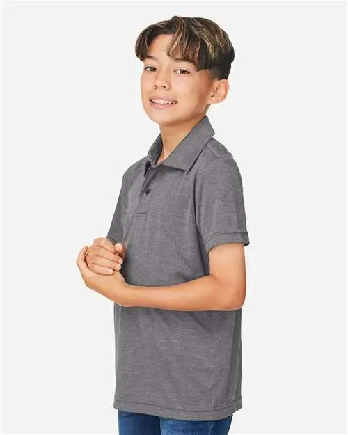 Team 365 Tt51hy Youth Zone Sonic Heather Performance Polo - Dark Grey