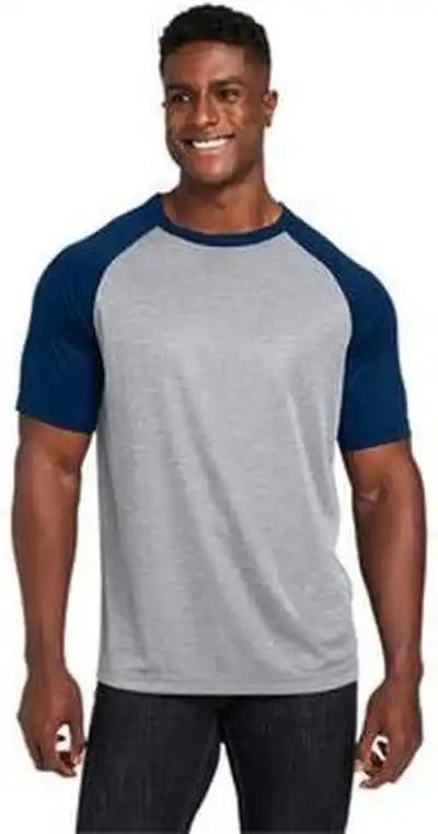 Team 365 Tt62 Unisex Zone Colorblock Raglan T-shirt - Athletic Heather Sportdark Navy