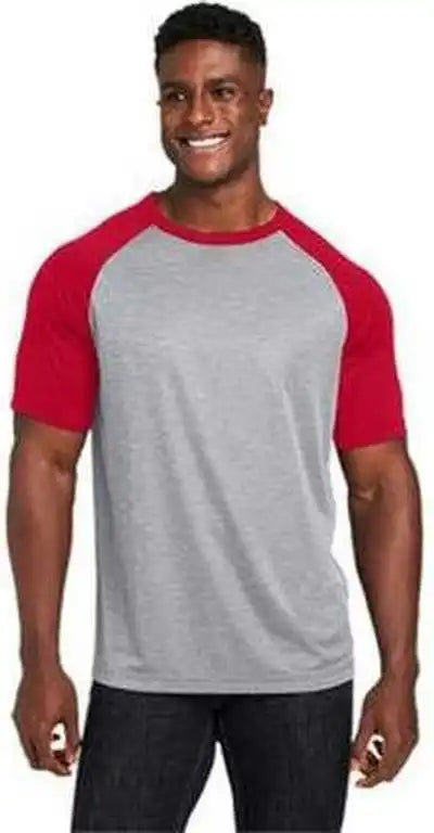 Team 365 Tt62 Unisex Zone Colorblock Raglan T-shirt - Athletic Heather Sportred