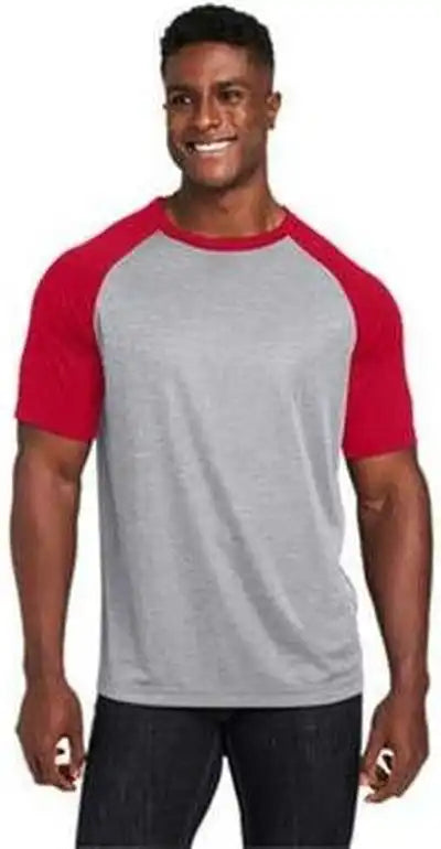 Team 365 Tt62 Unisex Zone Colorblock Raglan T-shirt - Athletic Heather Sportred