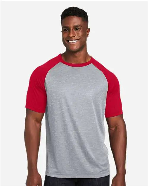 Team 365 Tt62 Unisex Zone Colorblock Raglan T-shirt - Athletic Heather Sport Red