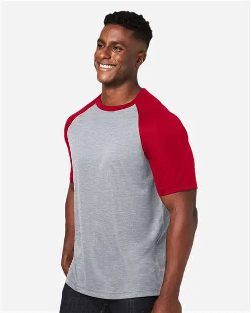 Team 365 Tt62 Unisex Zone Colorblock Raglan T-shirt - Athletic Heather Sport Red