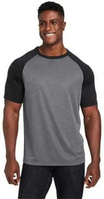 Team 365 Tt62 Unisex Zone Colorblock Raglan t Shirt Dark Gray Heather Black
