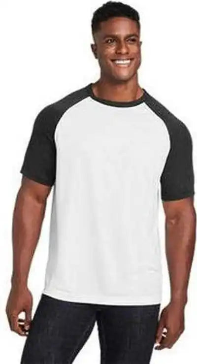 Team 365 Tt62 Unisex Zone Colorblock Raglan T-shirt - White Black Heather