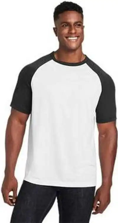 Team 365 Tt62 Unisex Zone Colorblock Raglan T-shirt - White Black Heather