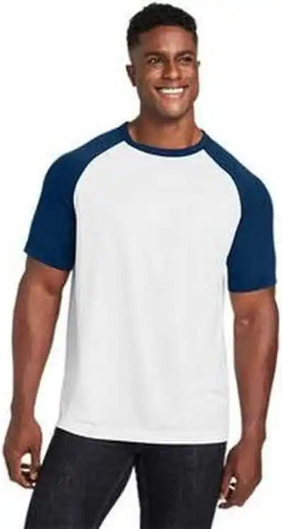 Team 365 Tt62 Unisex Zone Colorblock Raglan t Shirt White Sportdark Navy Heather