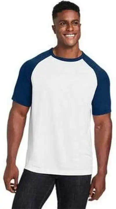 Team 365 Tt62 Unisex Zone Colorblock Raglan t Shirt White Sportdark Navy Heather