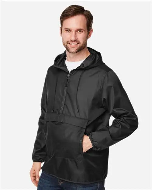 Team 365 Tt77 Unisex Zone Protect Packable Anorak Jacket - Black