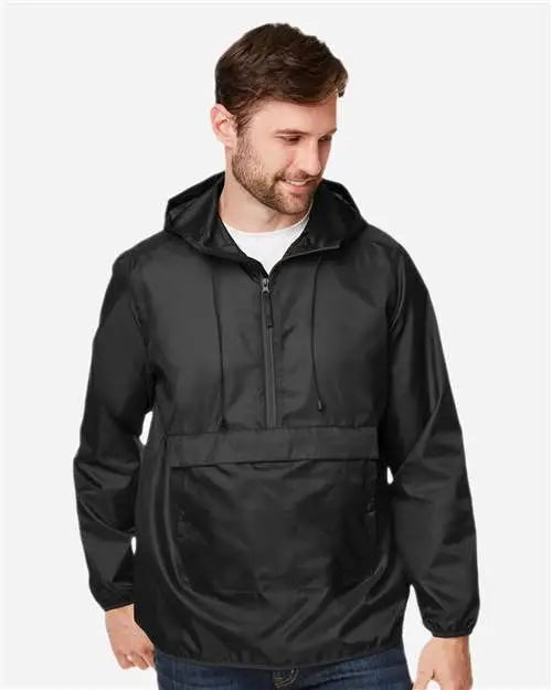 Team 365 Tt77 Unisex Zone Protect Packable Anorak Jacket - Black