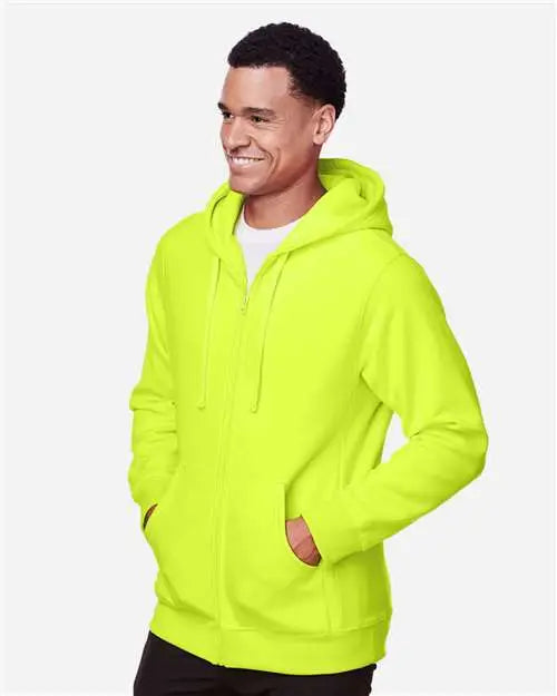 Team 365 Tt95 Unisex Zone Hydrosport™ Heavyweight Full-zip Hooded Sweatshirt - Safety Yellow