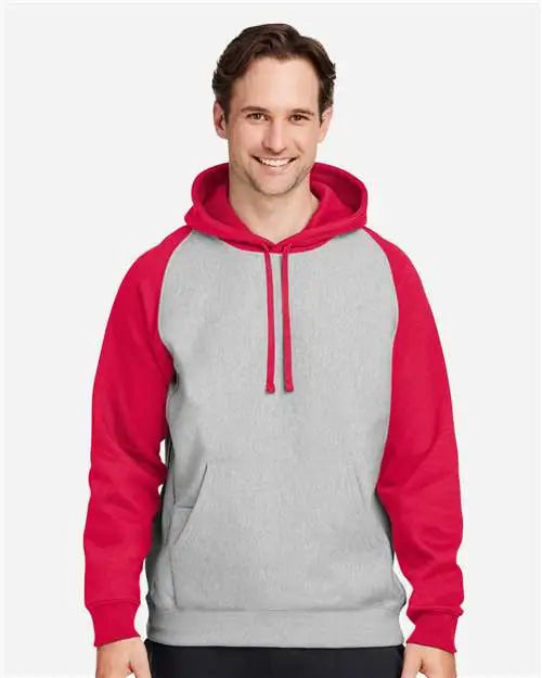 Team 365 Tt96cb Unisex Zone Hydrosport™ Heavyweight Colorblock Hooded Sweatshirt - Athletic Heather Sport Red