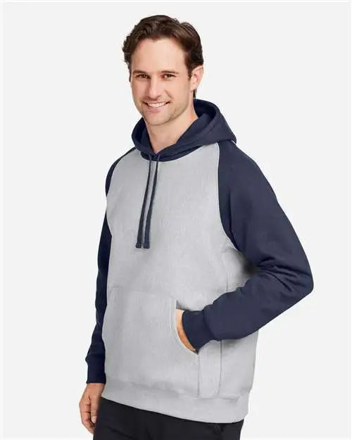 Team 365 Tt96cb Unisex Zone Hydrosport™ Heavyweight Colorblock Hooded Sweatshirt - Athletic Heather Sport Dark Navy