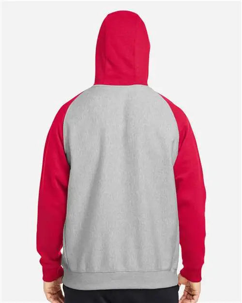 Team 365 Tt96cb Unisex Zone Hydrosport™ Heavyweight Colorblock Hooded Sweatshirt - Athletic Heather Sport Red