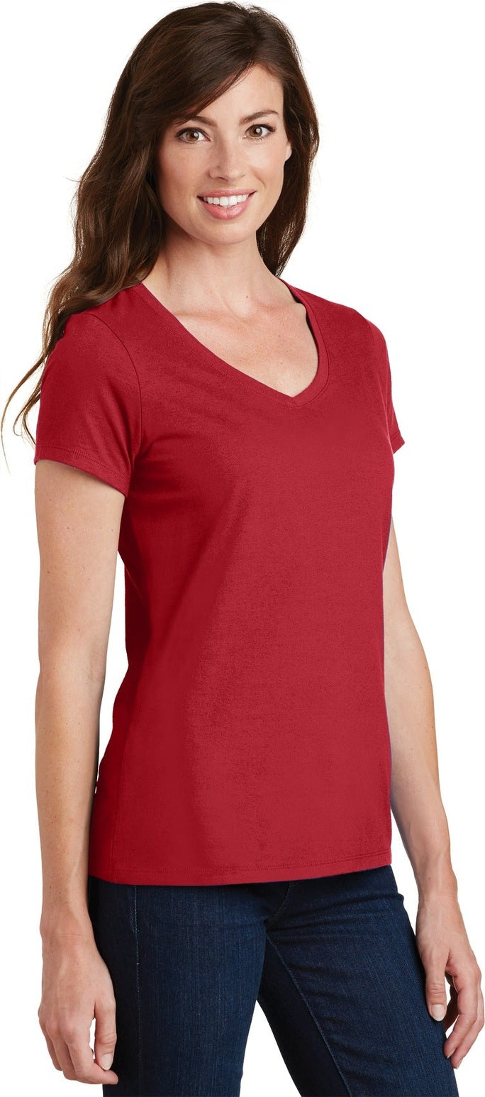 Team Cardinal Port & Co Women's Fan Favorite V-Neck Tee. LPC450V