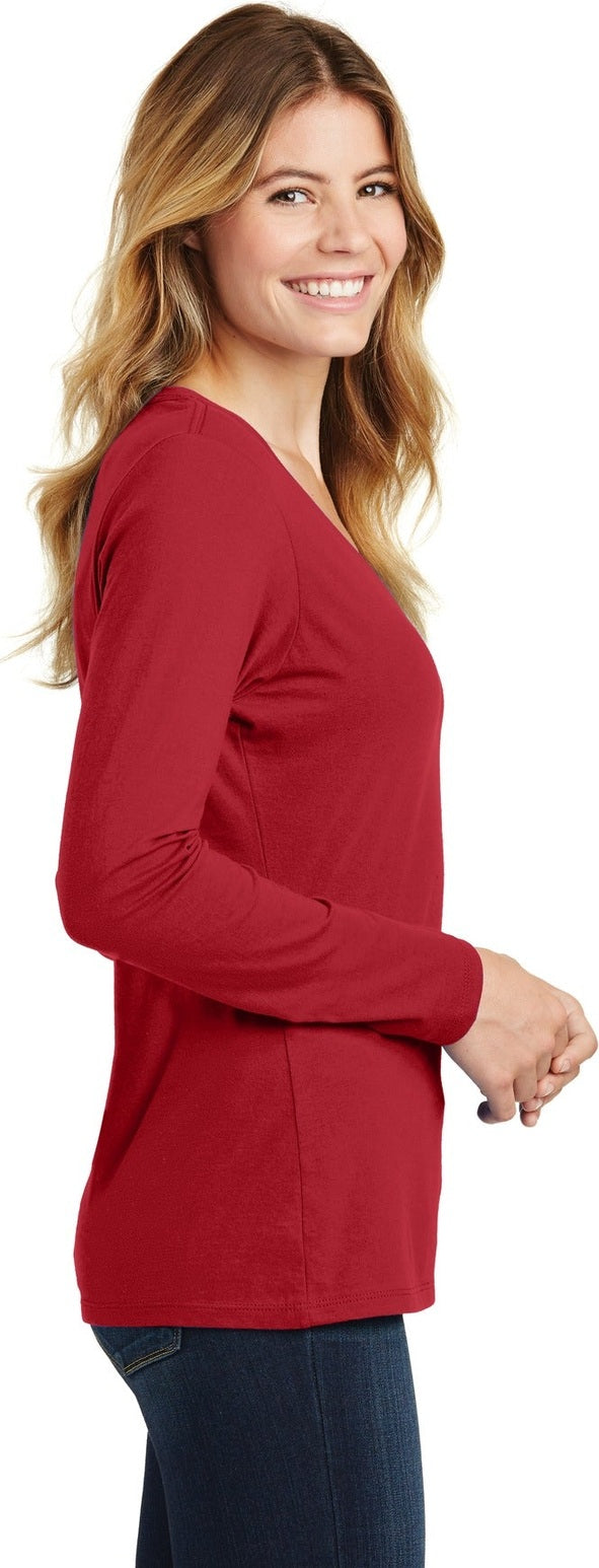 Team Cardinal Port & Co Women's Long Sleeve Fan Favorite V-Neck Tee. LPC450VLS