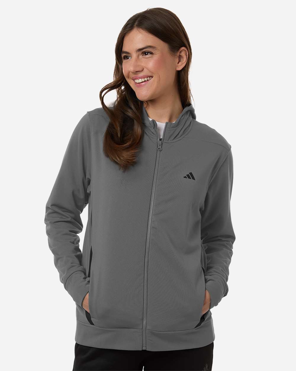 Team Grey Four/ Black Women's Game & Go Fleece Full-Zip Hooded Sweatshirt - AT209 plain