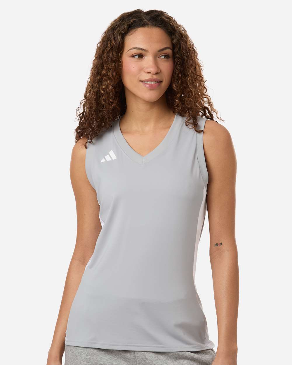 Team Light Grey/ White Women's Quickset V-Neck Sleeveless Jersey - AT120 plain