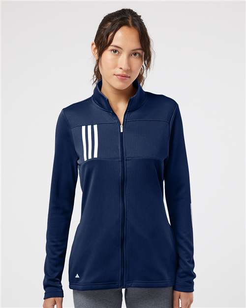 Team Navy Blue/ Grey Two Women&#39;s 3-Stripes Double Knit Full-Zip - A483