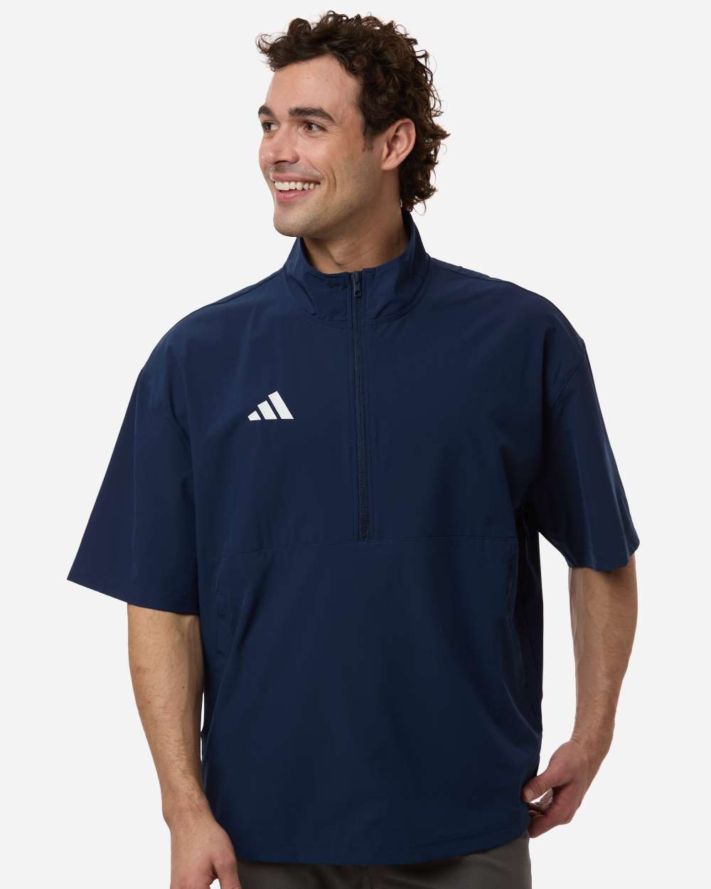 Team Navy Blue/ White Men's Short Sleeve Quarter-Zip Pullover - AT505 plain