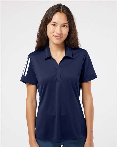 Team Navy Blue/ White Women&#39;s Floating 3-Stripes Polo - A481