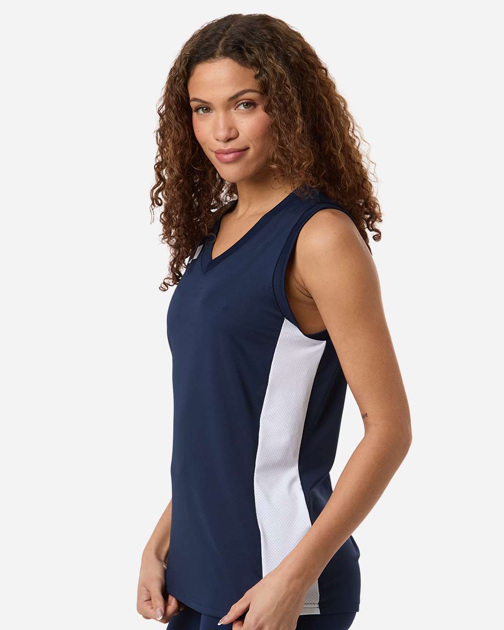 Team Navy Blue/ White Women's Quickset V-Neck Sleeveless Jersey - AT120