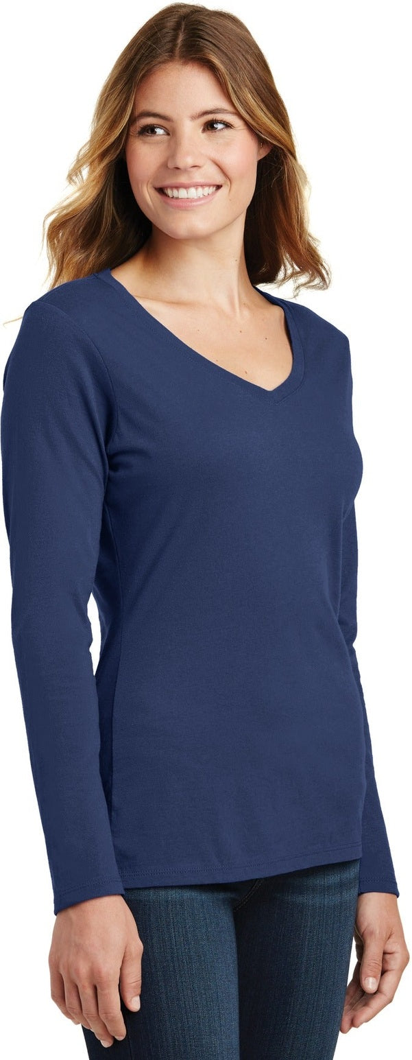 Team Navy Port & Co Women's Long Sleeve Fan Favorite V-Neck Tee. LPC450VLS