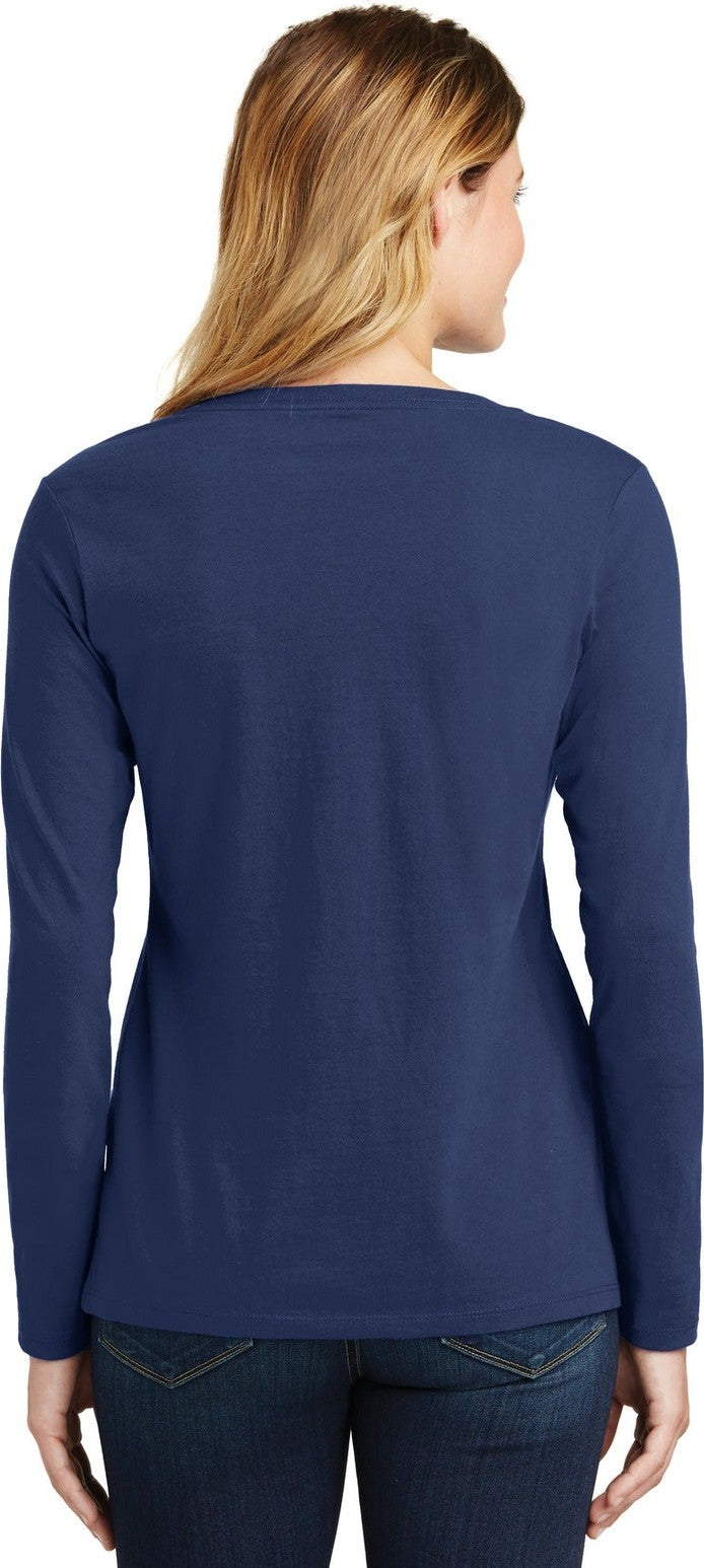 Team Navy Port & Co Women's Long Sleeve Fan Favorite V-Neck Tee. LPC450VLS