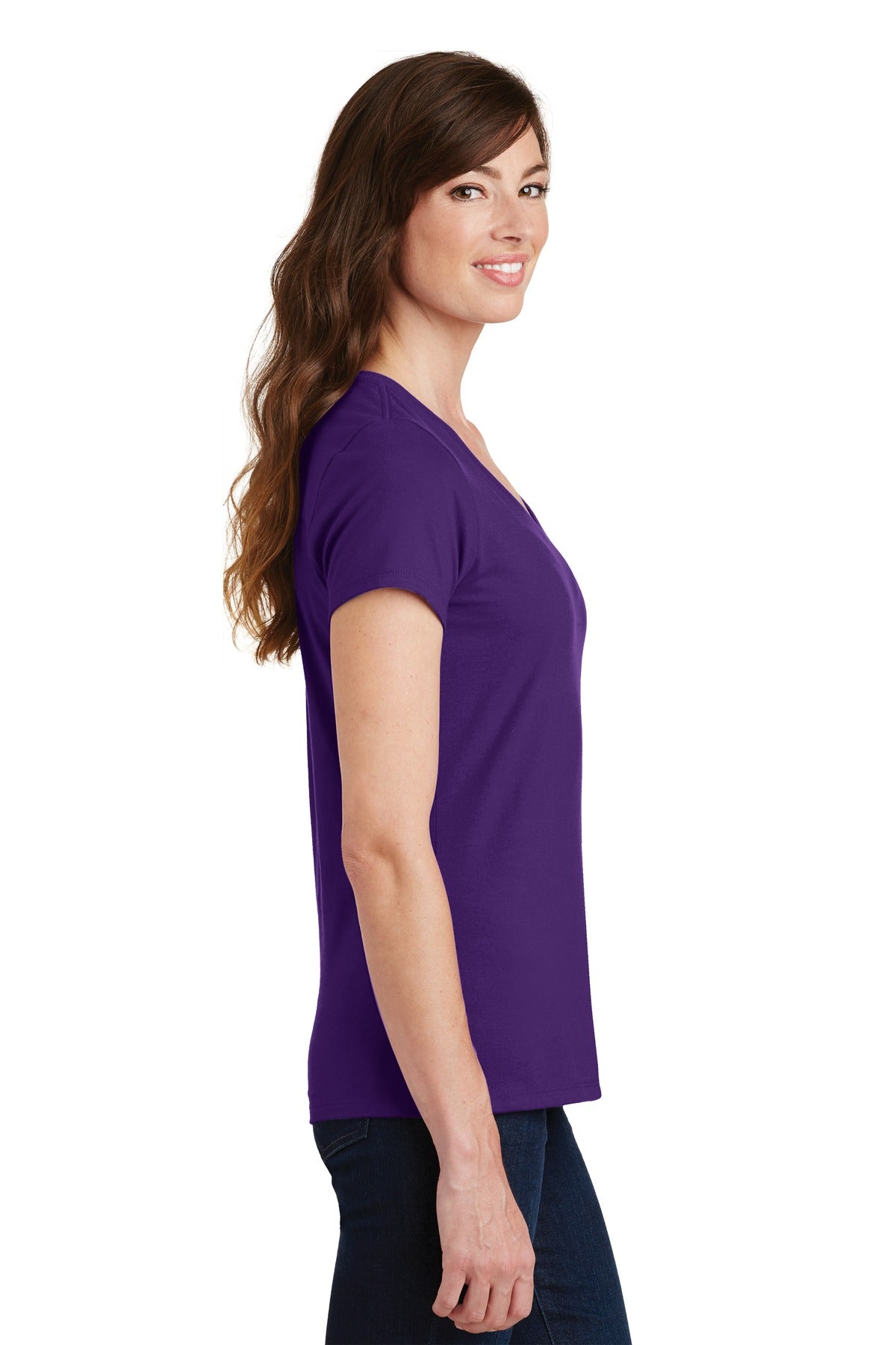 Team Purple Port & Co Women's Fan Favorite V-Neck Tee. LPC450V