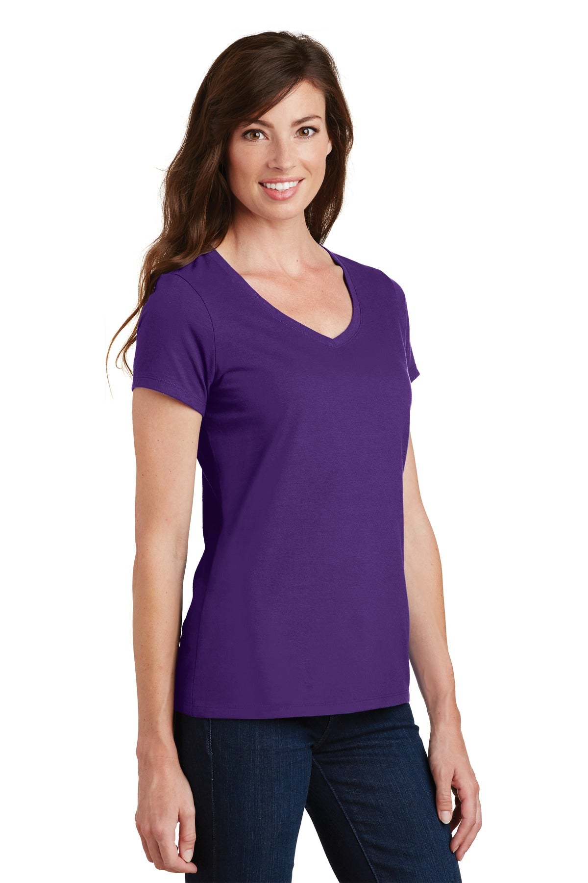 Team Purple Port & Co Women's Fan Favorite V-Neck Tee. LPC450V