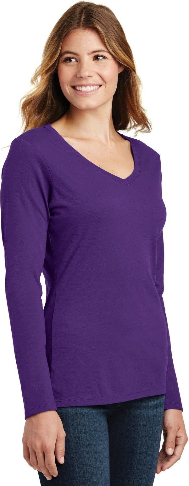 Team Purple Port & Co Women's Long Sleeve Fan Favorite V-Neck Tee. LPC450VLS