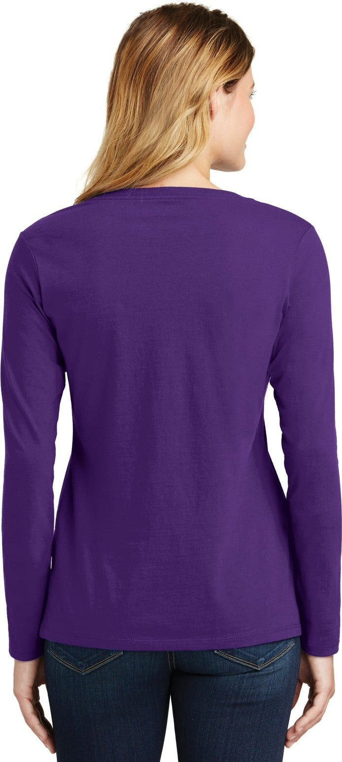Team Purple Port & Co Women's Long Sleeve Fan Favorite V-Neck Tee. LPC450VLS