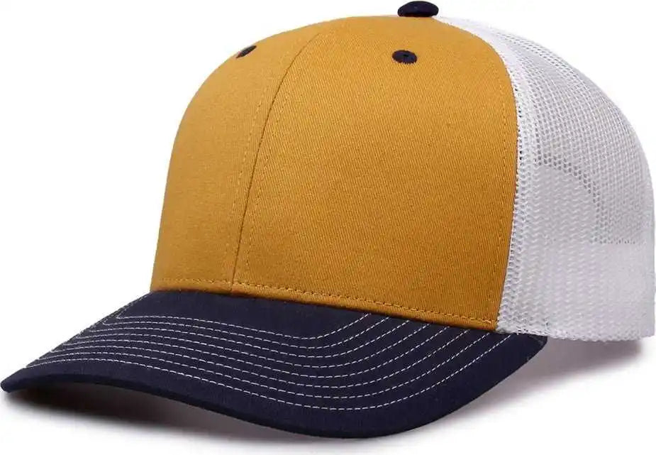 The Game Gb452e Everyday Trucker Cap - Mustard Navy White - Gold / 6 7/8’’ - 7 5/8’’