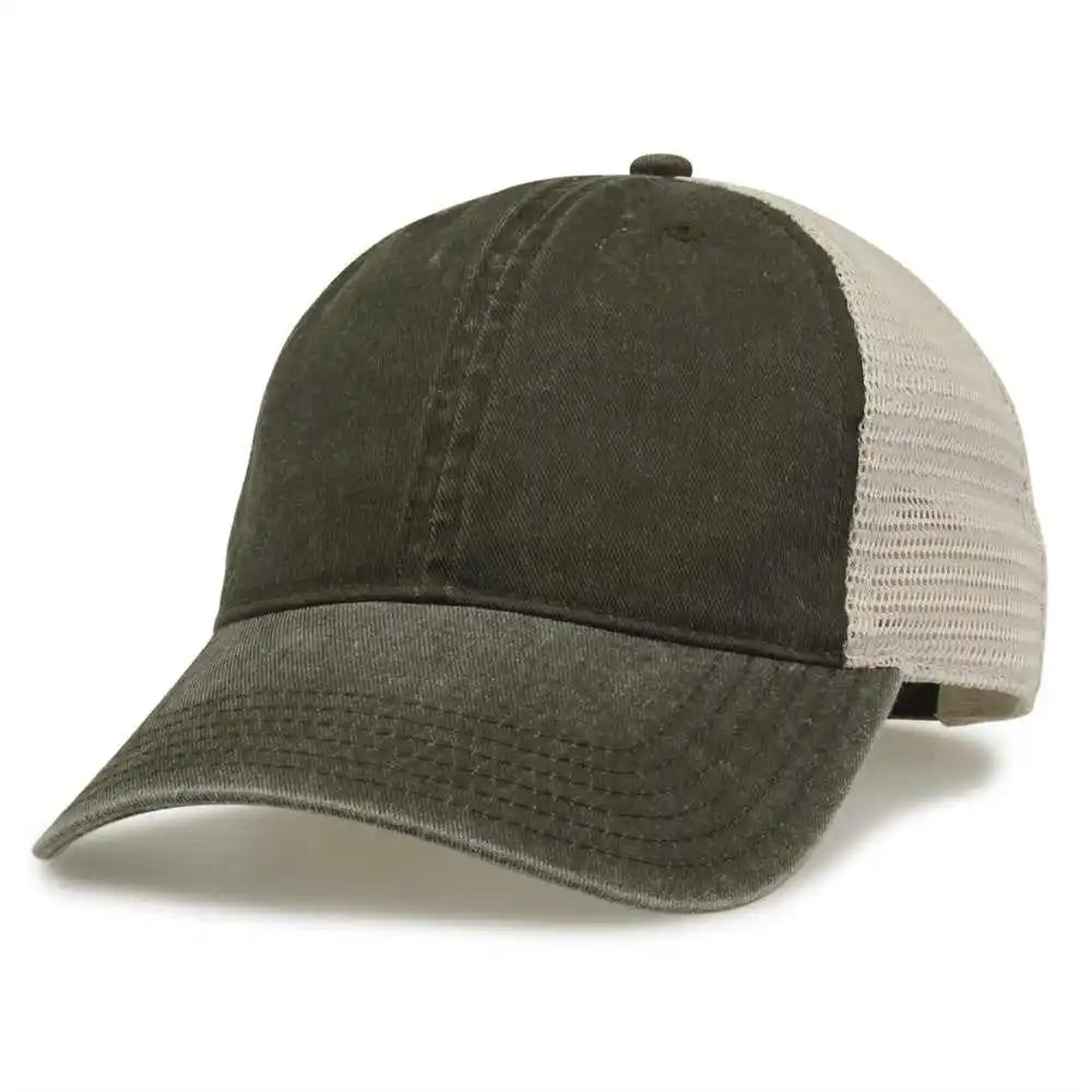 The Game Gb460 Pigment Dyed Twill &amp; Soft Trucker Cap Army Green Sand Olive / one Size Fits Most