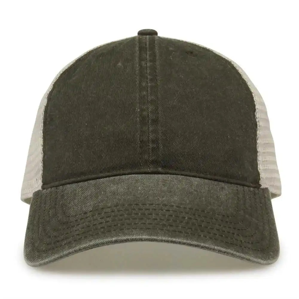 The Game Gb460 Pigment Dyed Twill & Soft Trucker Cap Army Green Sand Olive / one Size Fits Most