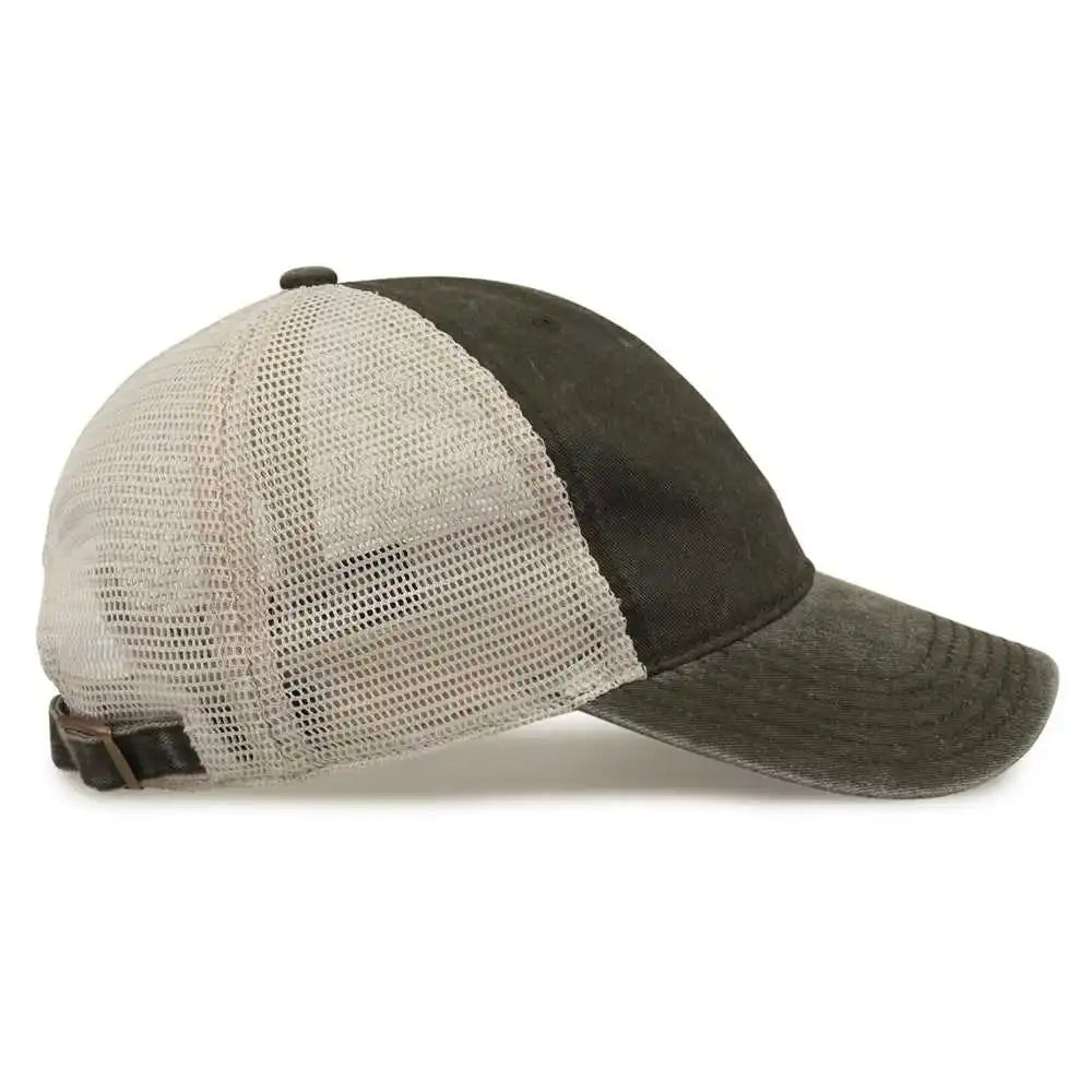 The Game Gb460 Pigment Dyed Twill &amp; Soft Trucker Cap Army Green Sand Olive / one Size Fits Most