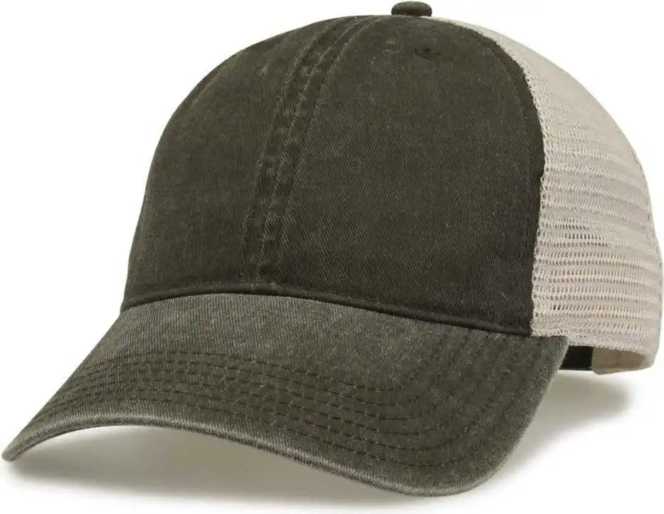 The Game Gb460 Pigment Dyed Twill & Soft Trucker Cap Army Green Sand Olive / one Size Fits Most